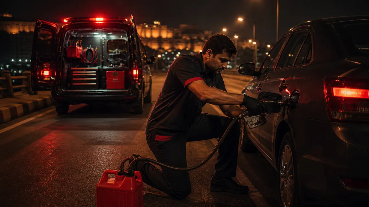 Emergency fuel delivery support for stranded vehicle in Kota